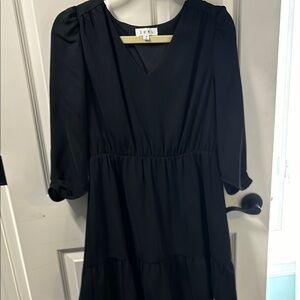 THML long sleeve black dress with gathered waist size medium
